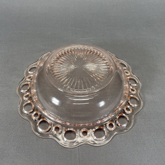 Anchor Hocking Old Colony Open Lace Salad Bowl 7 3/4" Pink Depression 1935-1938 - Picture 5 of 7